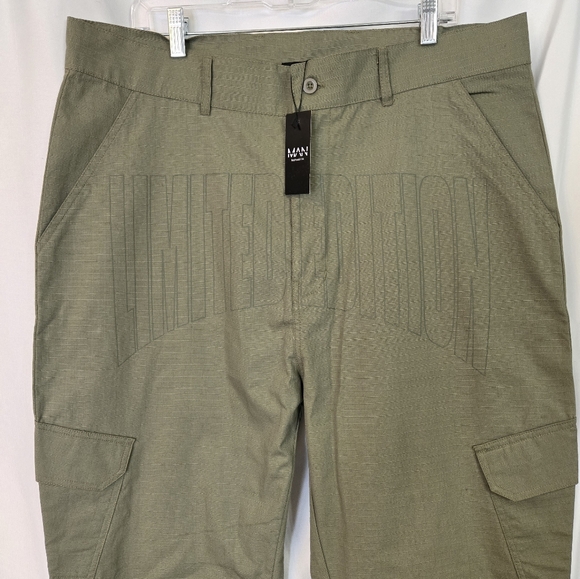 boohooMan New Cargo Olive Green Pants. Size 38 - Picture 4 of 9